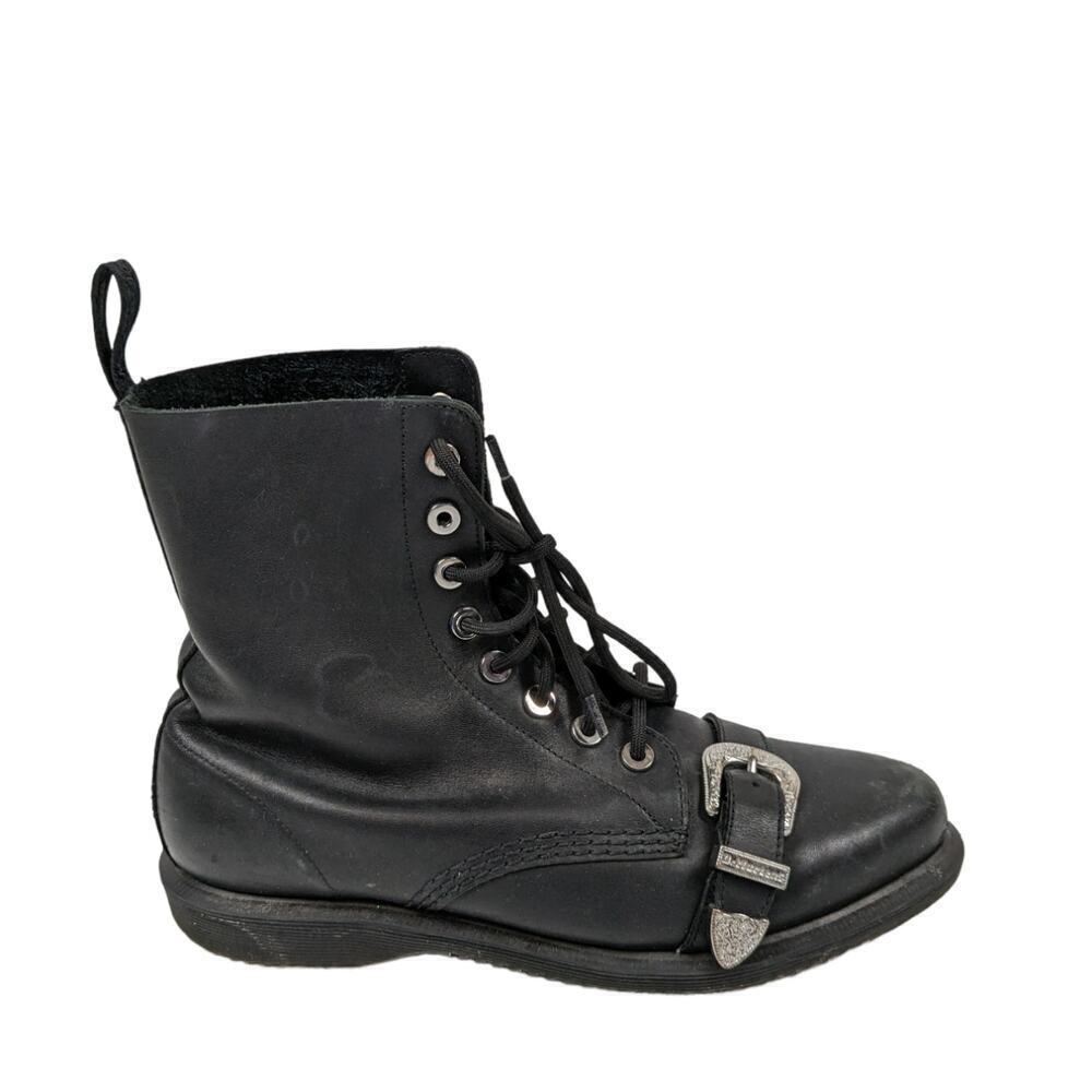 Dr. Martens Ulima Boots EU 41 Black Leather Lace Up Modern Punk Buckle Toe